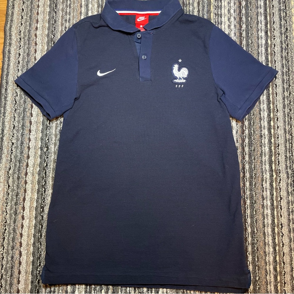 Navy blue Nike FFF France striped polo shirt size L